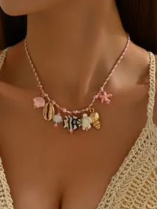 Fashion Ocean Wind Shell Dopamine Starfish Necklace, Colorful Rope Ceramic Small Fish Pendant, Stylish Sea Life Jewelry Accessory