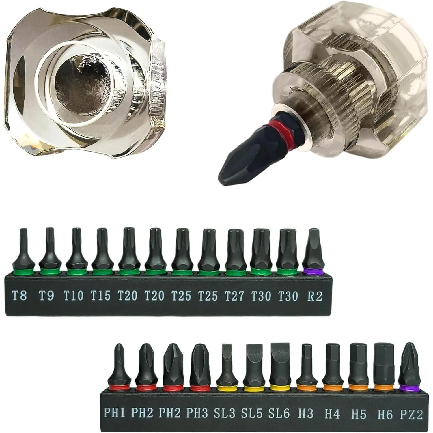 25in1 Short Stubby Mini  for Tight Space,  Torx, Phillips, Flathead and Hex S2 Steel Bits, Cellulose Acetate Fiber Made Handle, Compact EDC