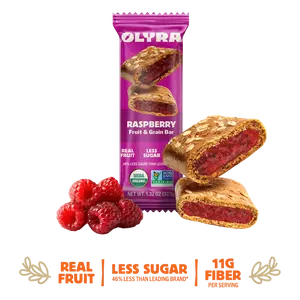 Olyra Raspberry Fruit & Grain Bars - 4 Box Case - 16 Bars, Organic Soft-Baked Biscuits with Real Fruit Jam, High Fiber, Low Sugar, Vegan Snacks