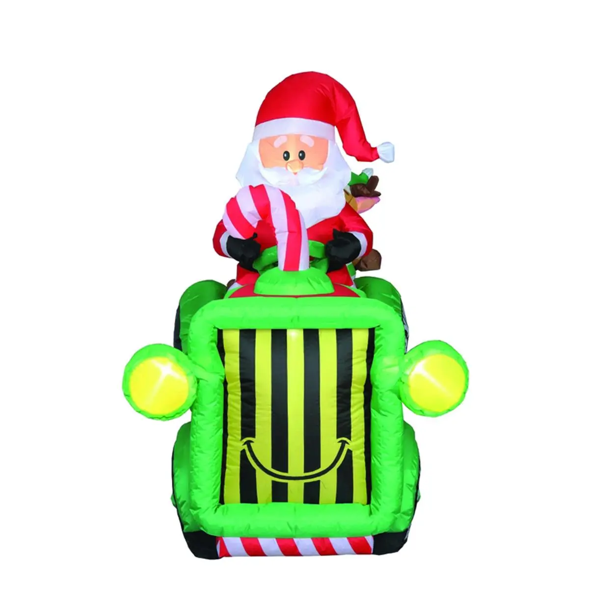 6 ft. Inflatable Christmas Santa with Tractor - Red & Green Light-Up Collapsible Festive Decor for Holiday Decorating, Christmas Home, Easy Outdoor Setup, Glowing Luminous Accent