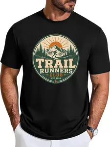 Trail Runners Club Est 2024 Tee Unisex Cotton Graphic T-Shirt Black White Vintage Hiking Running Outdoor Shirt