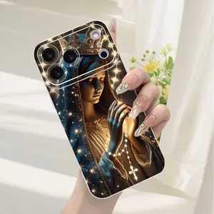 A Virgin Mary print angel eye phone case, TPU shockproof full protection case, suitable for iPhone 17/16/15/14/13/12/11 PRO MAX PLUS AIR E XS and PROMAX MINI, is an ideal gift for friends and family, MS2673