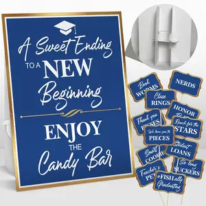 Blue Graduation Party Candy Buffet Dessert Table Food Candy Bar Signs Decorations Set