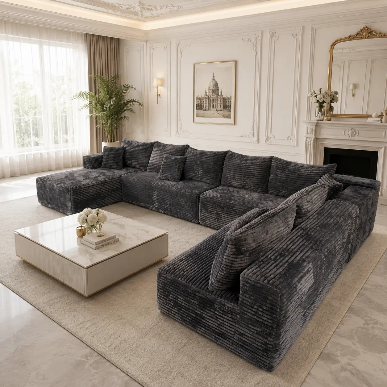 223" Extra Large L-Shaped Sofa Set -Cloud Couch for Living Room, Deep Seat Corduroy Sectional Sofa, Oversized  Furniture Comfy Boneless family Couch with Chaise Lounge, No Assembly Required Upholstered Furniture for Apartment Small Spaces l-shape