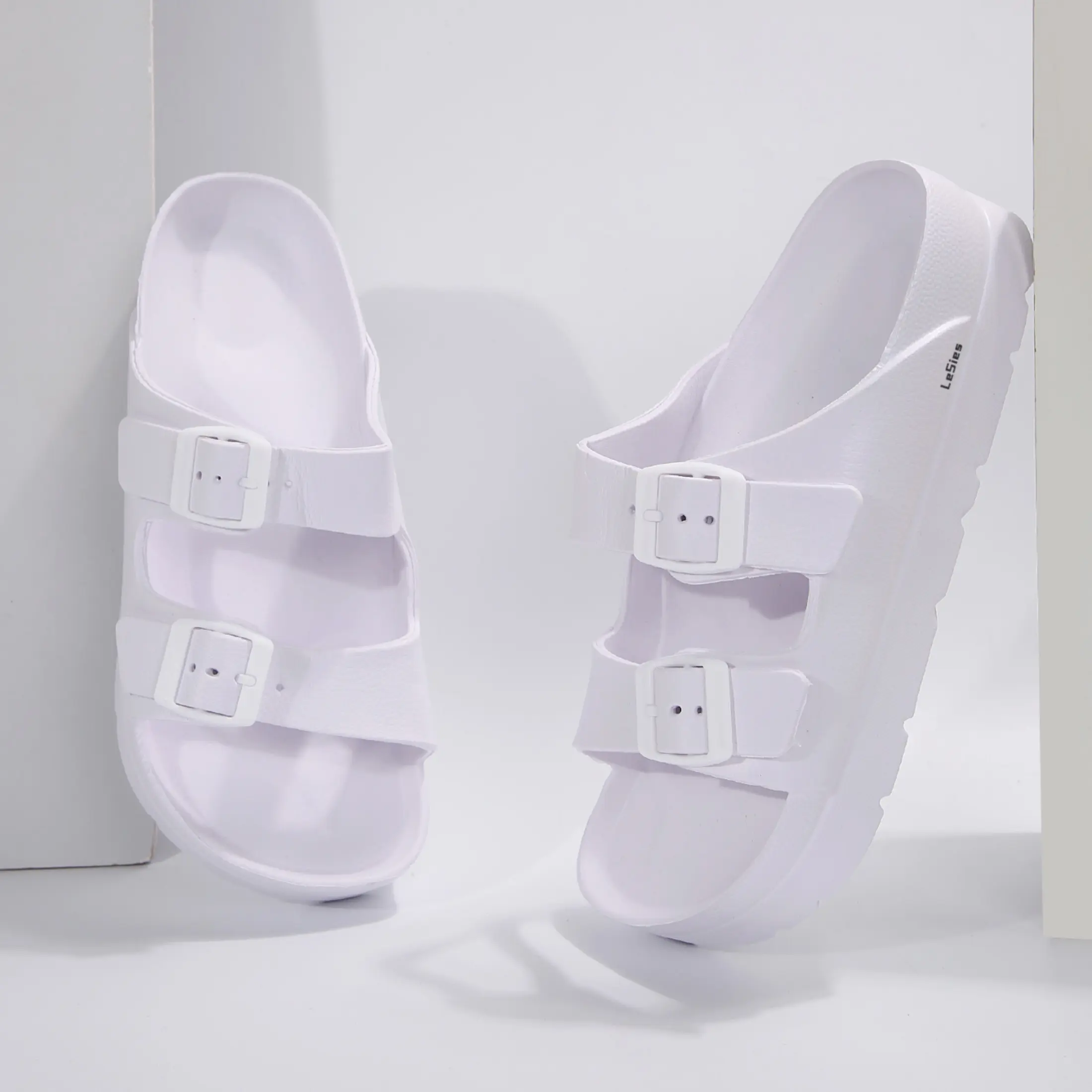 Womens Adjustable Double Buckle Sandals EVA Flat Shoes Fashion Waterproof Beach Slide Comfortable