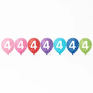 Colorful Printed Number 4 Latex Balloons - 12" Assorted