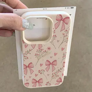 White lychee-textured pink bow floral simple and sweet pattern, for fashion enthusiasts, compatible with iPhone 17/16/15/14/13/12/11/X/XS/XS Max, holiday gift, suitable for various occasions