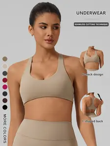 Women's Detachable Padded Sports Bra, Wireless Sporty Design, Breathable Soft Fabric, U-Neck Low Cut, Ideal for Running Yoga Fitness