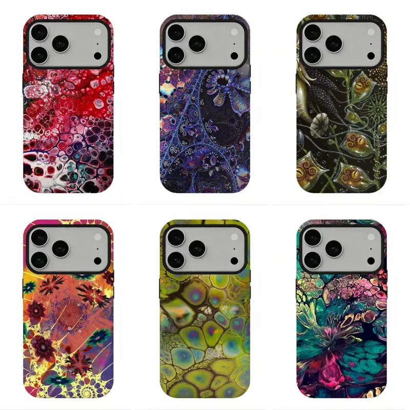 Boho Maximalist Fluid Art Phone Case, Colorful Trippy Alien Floral Tough Cover, Compatible for iPhone 17-11, Y2K Abstract Nature Aesthetic Protective Case, Perfect Holiday Gift