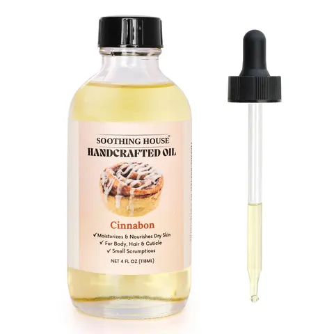 Handcrafted Smoky Cinnabon Scented Body Oil - Avocado-Infused, Brown Sugar & Vanilla Soothing Hydrating Moisturizer with Dropper, for Sensitive Skin Dryness Relief, Daily Radiant Smooth Skin Care