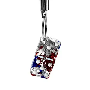 The Boricua Outlets Bandera Flakes Domino Keychain - Puerto Rico themed Hand-Crafted Epoxy Resin Domino with spinner