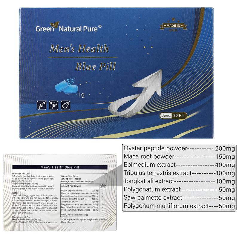 Green Natural Pure Men's Health Blue Pill Oyster peptide+Maca Root Powder+sea Cucumber polypeptide+Cinnamon extracts+Huangjing Extract- Ultra Potent & Highly Purified,30pill-05
