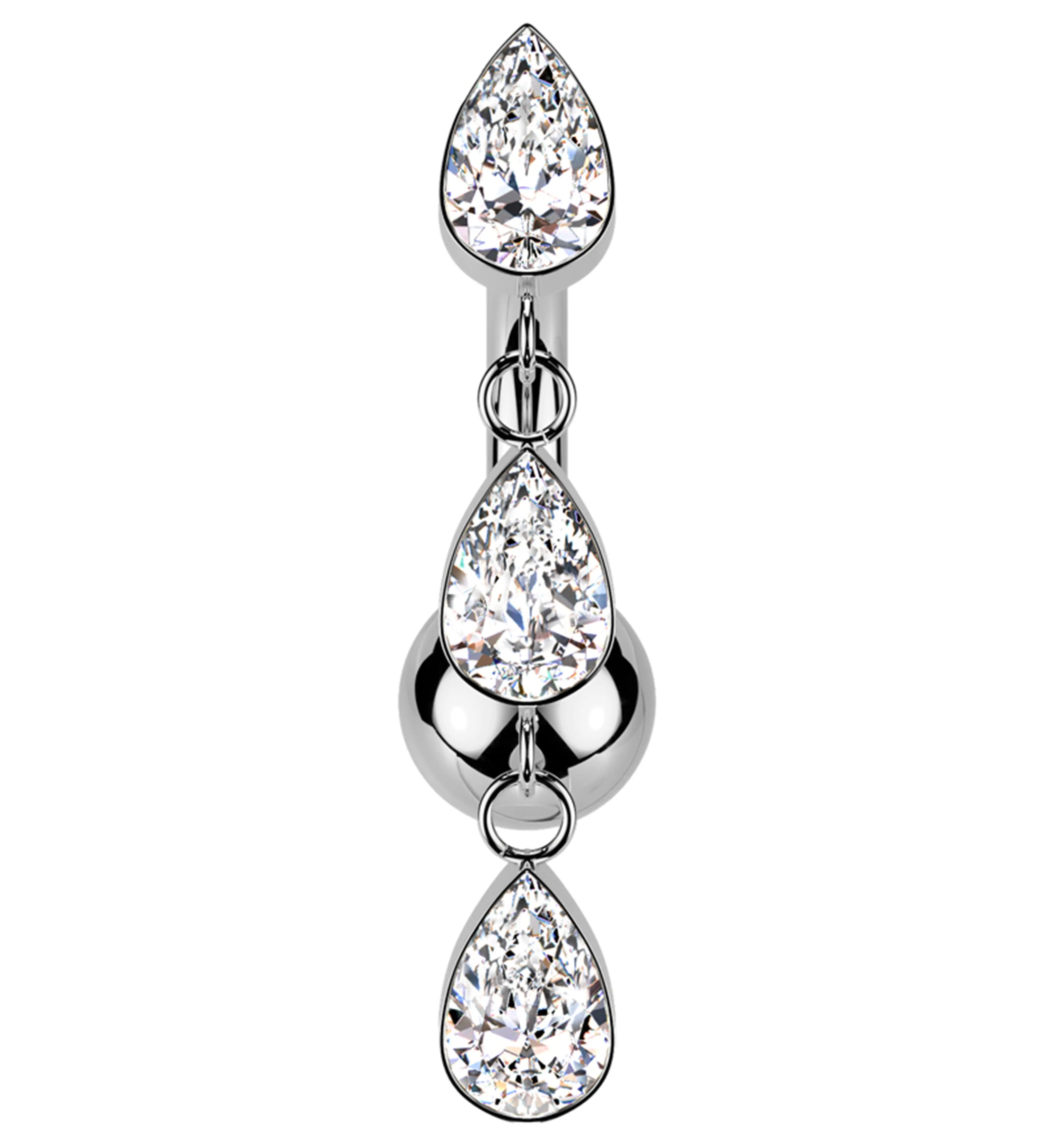 Triple Teardrop Dangle Clear CZ Titanium Threadless Belly Button Ring