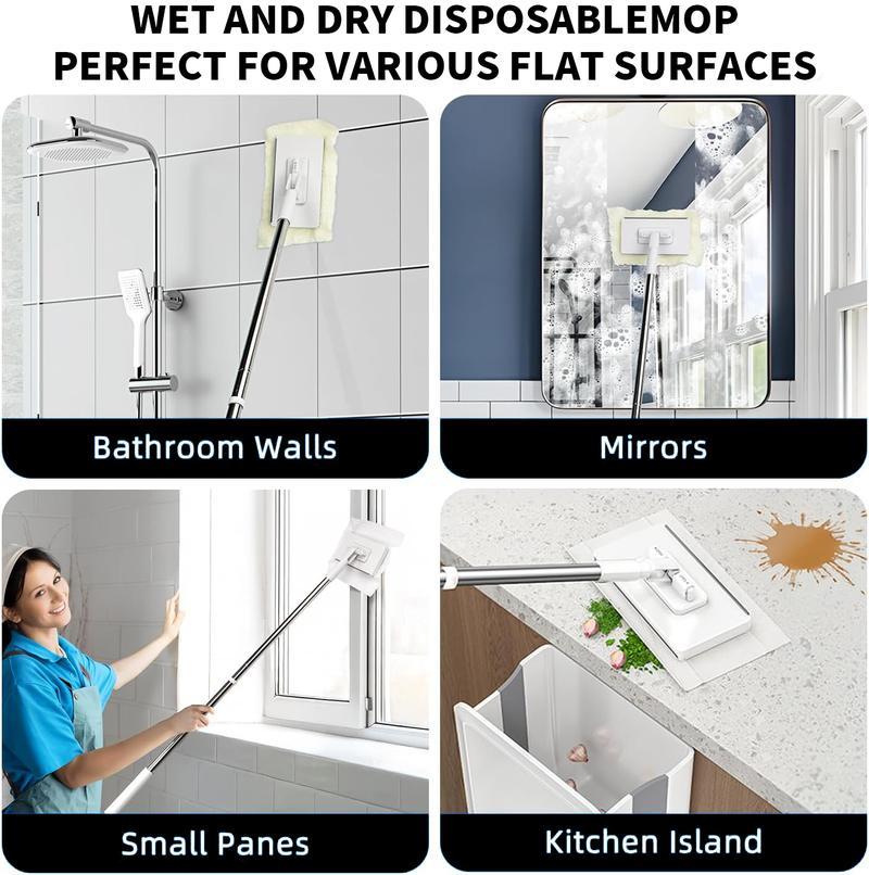 Automatic Hand-Free Mop System with Single-Click Fabric Change, Heavy-Duty Abs Structure, Space-Saving Design, Ideal for Kitchen & Bathroom, Lightweight Flat Mop