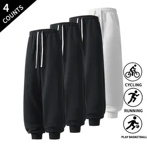 4-Pack Men's Straight Fit Cuffed Pants Stretch Elastic Ankle Beam Foot Daily Casual Trousers