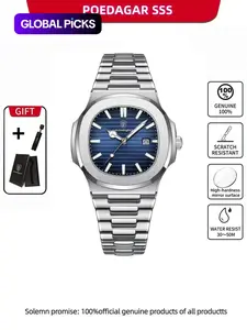 Men's Business Fashion Round Dial Analog Quartz Watch, Stainless Steel Wristwatch, Fashion Luminous Waterproof Watch for Party, Everyday Accessories, All-match Watch for Birthday Gift with Box