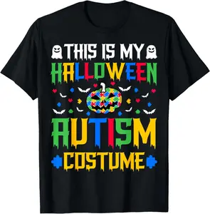 100% Cotton Support Autism This Is My Halloween Autism Costume Halloween T-Shirt Top Vintage
