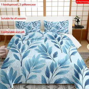 TikTok Tired Of Boring Bedding? ✨3Pcs Blue Leaf Botanical Bedspread Set Is The Upgrade You Need  |1 Bedspread+ 2 Pillowcases | All-Season Bedding🌿All Sizes (Twin/Queen/King)