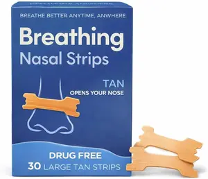 Nasal Strips Extra Strength Tan – Drug-Free Snoring Solution, Instant Nasal Congestion Relief for Colds & Allergies, Nose Strips to Reduce Snoring & Improve Breathing, Clear Large Fit, 30 Count