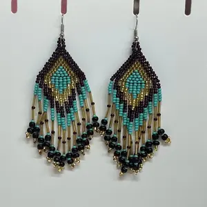 Multicolored seed bead fringe earrings