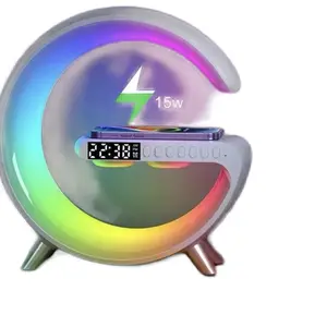 Mini Multifunction Wireless Charger Pad Stand Speaker TF RGB Night Light 15W Fast Charging Station for iPhone Samsung Xiaomi Huawei Smartphone Electronic Cellphone Device Card Mobile