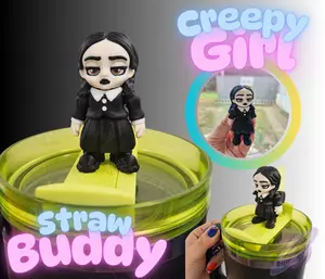 Creepy Girl Straw BUDDY STRAW CHARM for Tumbler Cup Cute Design Reusable Portable Straw Buddy Accessory