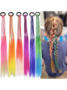 Girls' rainbow braid hair extensions, children's ponytail hair extensions, girls' hair accessories, challenging braid hair extension styles, 6 crazy accessory headbands