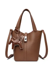 2026 Trendy Solid Color Vegan Leather Bucket Tote Bag For Women Top Handle Handbag PU Leather Shoulder Crossbody Bag Daily Purse With Detachable Mini Purse, Casual Crossbody Bags