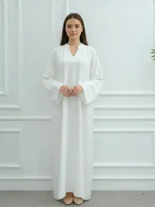 Women's Elegant Long Sleeve Loose Dress, Fashionable Comfort Design, Perfect for Daily Wear, Muslim Pure Color Abaya, Modesty, Middle Eastern Style, All Seasons, Solid Color Abaya, Loose Abayas, Modesty Muslim Clothing, Summer Abaya