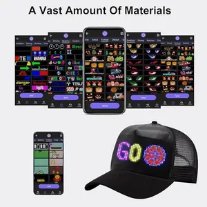 LED version trucker cap baseball cap, LED display intelligent hat, controlled by Bluetooth APP, customizable text, patterns and animations, suitable for parties, Christmas, Halloween, suitable for both men and women, made of breathable mesh material