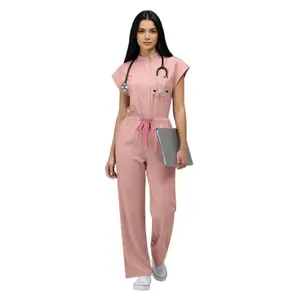 NiaaHinn new high-end one-piece medical scrub suit with stand-up collar, flutter sleeves, and zipper, suitable for doctors, nurses, and caregivers in the operating room. It is a high-end one-piece scrub suit that is breathable and comfortable