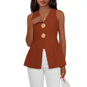 PRETTYGARDEN Women's 2026 Trendy Summer Sleeveless V-Neck Button-Down Business Casual Blazer Vest Waistcoat Top