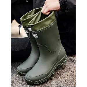 Men's & Women's High-Quality Anti-Slip Rain Boots with Cuff, Kitchen Shoes, Garden Shoes, Motorcycle Boots, Fishing Shoes, Army Green, Waterproof Outdoor Footwear