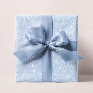 French Blue Floral Wrapping Paper Roll