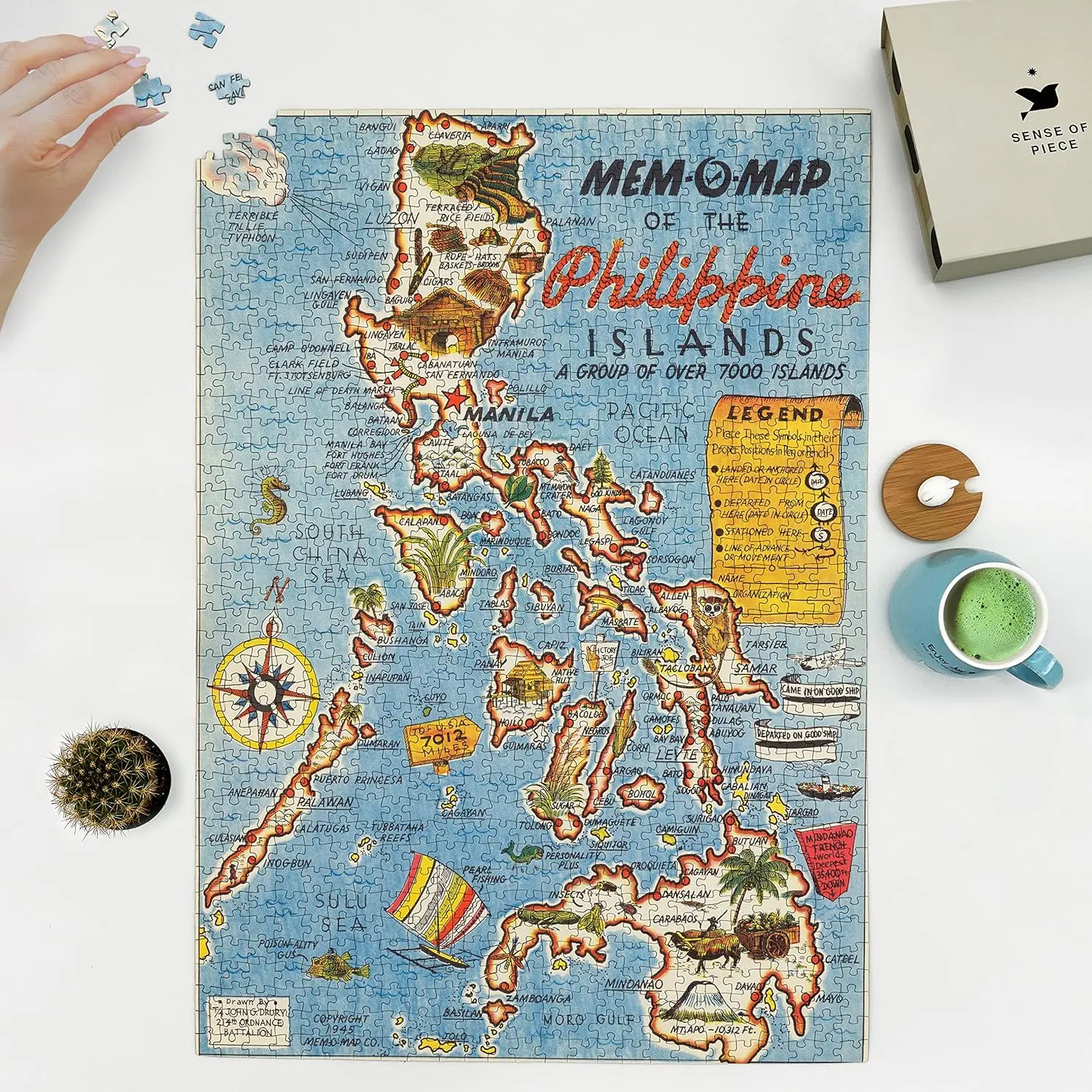 1000 Piece Puzzle | 1945 Pictorial Map | Mem-O- of The Philippine Islands - Republika ng Pilipinas