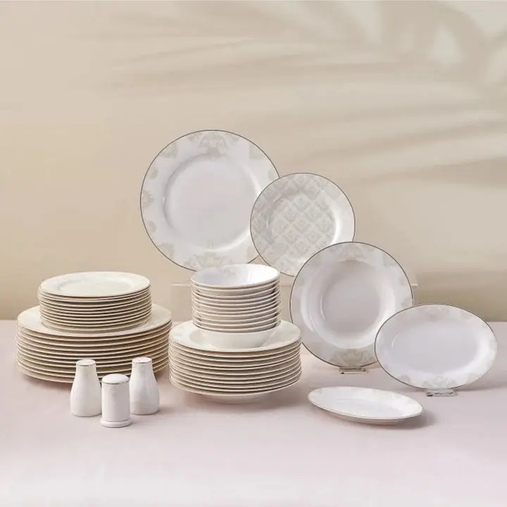 Karaca Siena 53-Piece Bone China Dinnerware Set for 12, Elegant White & Gold Tableware