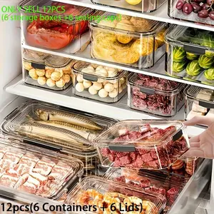 12 Piece Stackable Refrigerator Storage Boxes with Lids, Transparent Reusable Containers for Kitchen, Fridge, Pantry Organization, Stackable Fridge Organizer