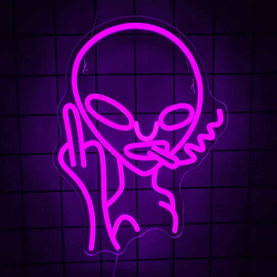 Purple Alien Neon Light, LED Neon Wall Decor, Home Decor Lighting, LED Neon Lights, LED Decoration, Bedroom/Man Cave/Game Room/Home Bar Party Decor, Kids Birthday Gift LED Alien Neon Light (Purple Alien Edition)