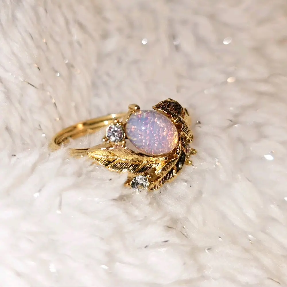 Avon - Gold Plated with White Opal Ring - Adjustable