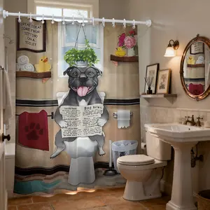 1pc The Dog Reading A Newspaper Pattern Shower Curtain with Hooks, Machine Washable, Bathroom Partition Curtain, Suitable for Walls and Bathtubs, Bathroom Home Decoration Shower Curtain