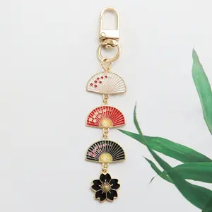 1/20pcs Charm Floral Keychain  - Golden-Tone Alloy, Red/Black Fan & Flower, Lobster Clasp Closure - Bag, Keychain, Purse Decor - Women's Birthday, Mother's Day Gift - Elegant Ladies Accessories, Fashion Accessory, Feminine Design