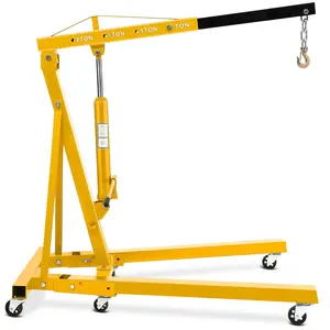 GARVEE 2 Ton Folding Hydraulic Engine Hoist - 4400 Lbs Heavy Duty Cherry Picker Shop Crane with Telescopic Boom & 6 Casters for Garage, Workshop, Auto Repair, Yellow