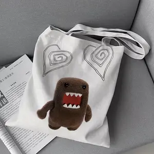 D-Domo-Kun Storage Bags Canvas Double-Sided Print Black and White Tote Bag Large Capacity Shoulder Students Festive Fashion Eco Outdoor Picnic Travel High Quality Shopping Handbag Machine Washable