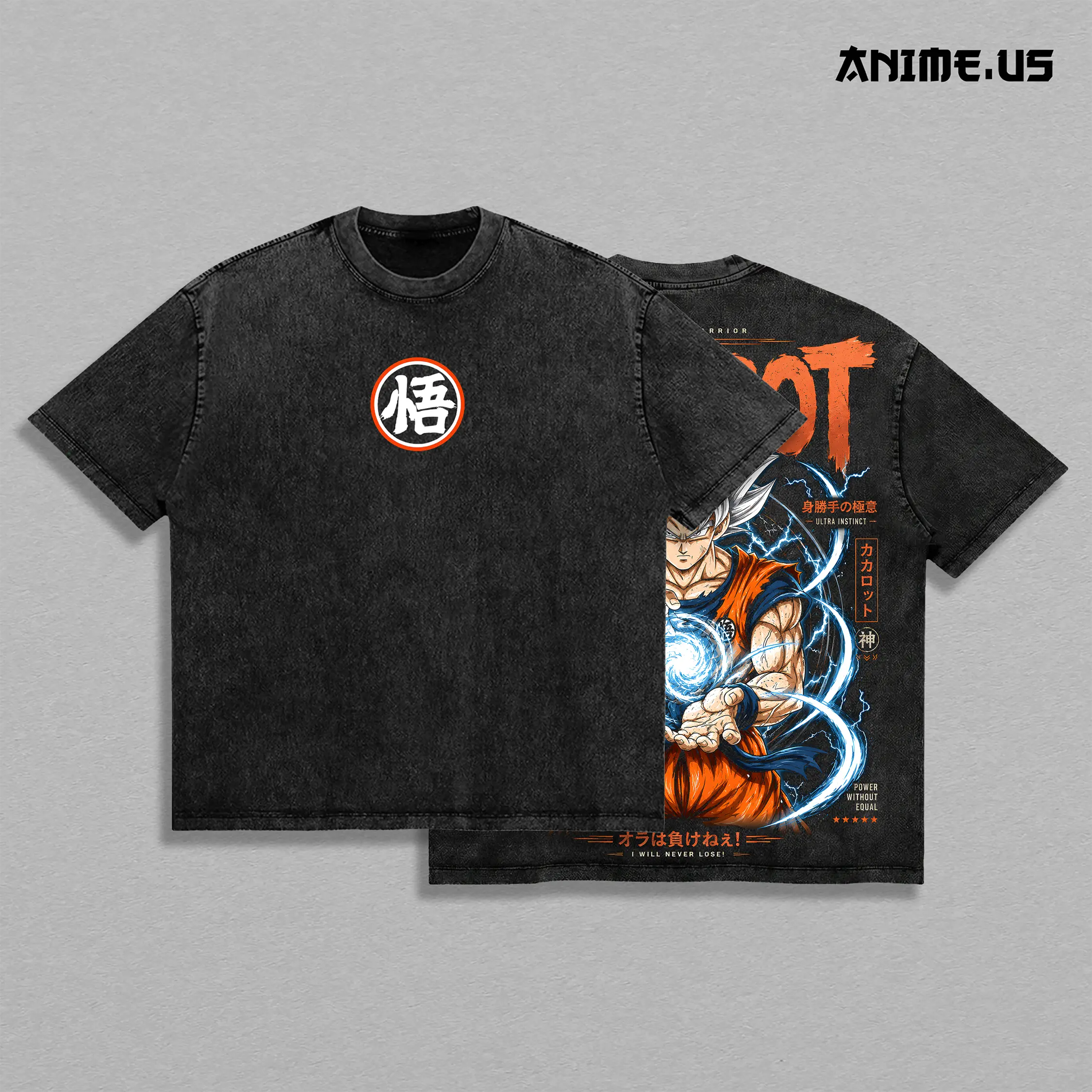 Ultra Instinct Silver-Haired Saiyan Warrior Anime Vintage Washed Heavyweight Cotton T-Shirt Double Sided Graphic Oversized Streetwear Tee