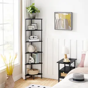 HOOBRO Corner Shelf Stand, Industrial 6-Tier Corner Bookshelf with Metal Frame, Bookcase, Plant Display Stand for Small Spaces, Living Room, Black#SpringSale #BigSpringSale