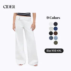 Cider Baggy Wide Leg Jeans Women's Retro Y2K Low Rise Denim Trousers Triple Button Waistband Solid Long Pants for Daily Casual Wear Petite & Plus Size Friendly Womenswear Bottom SummerWins Dealsforyou