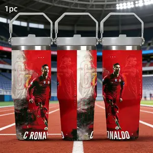 1pc 30oz Stainless Steel Insulated Water Bottle | Cristiano Ronaldo No. 7 Legend Theme Water Bottle with Handle and Straw. Suitable for outdoor, sports, and indoor use. A great gift for football fans. Large capacity water bottle