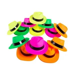 Vibrant Bright Neon Plastic Fedora Hats with Black Band - 48 Pc.