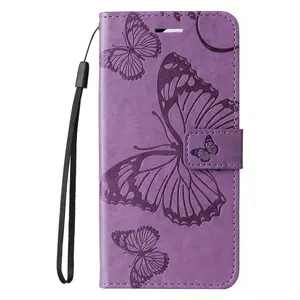 Butterfly Pattern Phone Case with Card Slot & Lanyard, Matte Faux Leather Flip Cover with Stand Function, Shockproof Phone Cases for Samsung Galaxy A04S A15 A34 A54, Protective