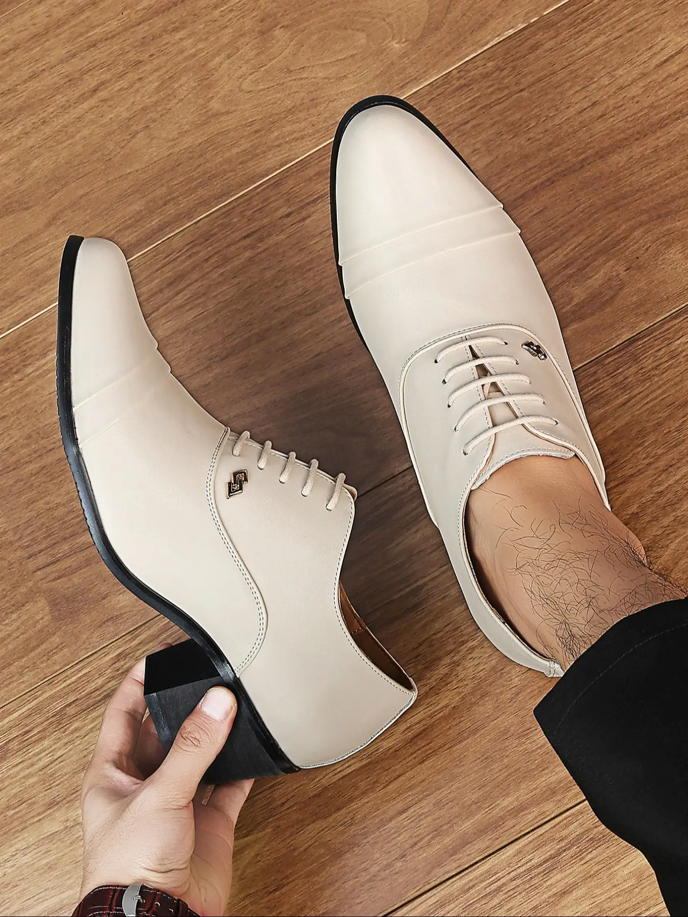Men's High Heel Lace-Up Classic Fashionable Pointed Toe Fashion Business Party Cuban Shoes, PU Leather Upper, Rubber Sole, Casual Style, Less Than Ankle Height, Business formal shoes, PU Leather Footwear